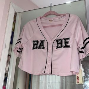 Babe Varsity Crop Jersey Top Small NWT Stella Tweed